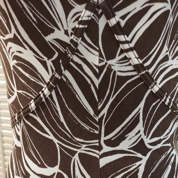 Slender Long Lowcut Brown & White Knit Dress Size S - Picture 4 of 6